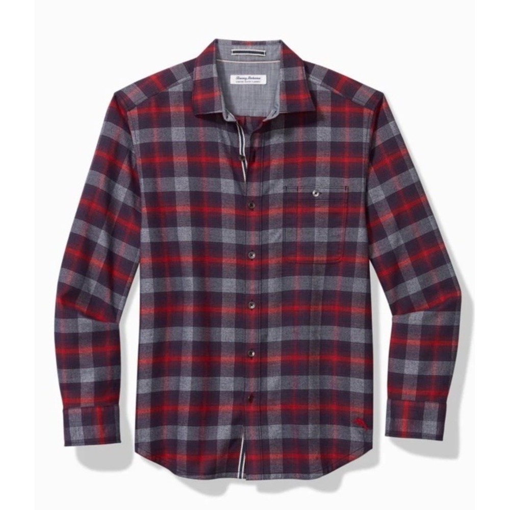 Tommy Bahama Canyon Beach Flannel Men's 2XL Red‎ Navy Check Plaid
